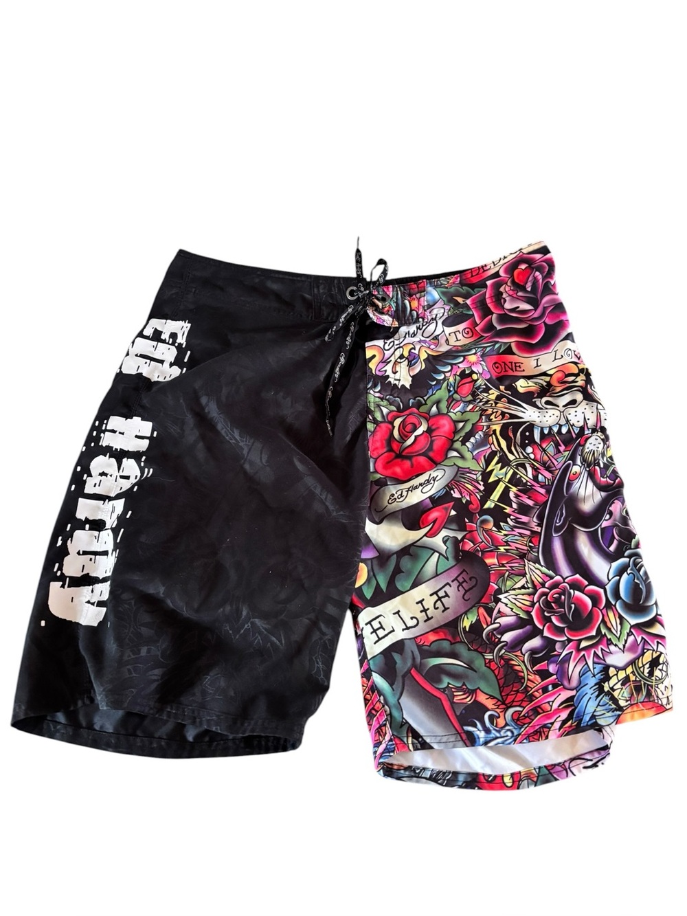 Y2K Ed Hardy Board Shorts Tattoo Print Swim Surf Mens 38